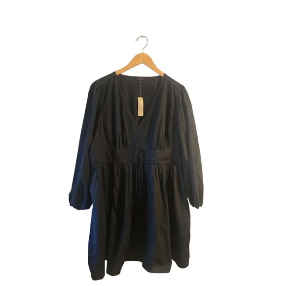 J. Crew Black V-neck Puff Sleeve Cotton Poplin Mini Dress Size 20 new with tags - Picture 4 of 9
